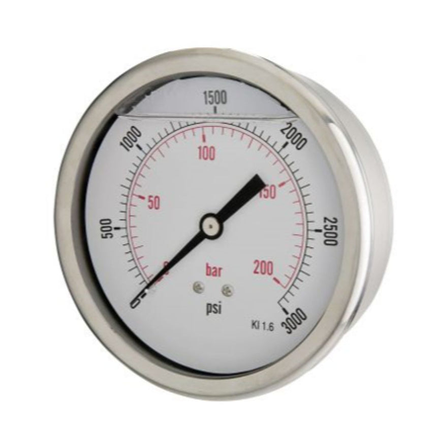 Glycerine Filled Pressure Gauge 3000 PSI 0.25" BSP (Back Entry)