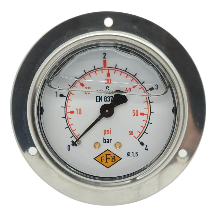 63mm Pressure Gauge 4 Bar Rear Entry Flanged 0.25" BSP